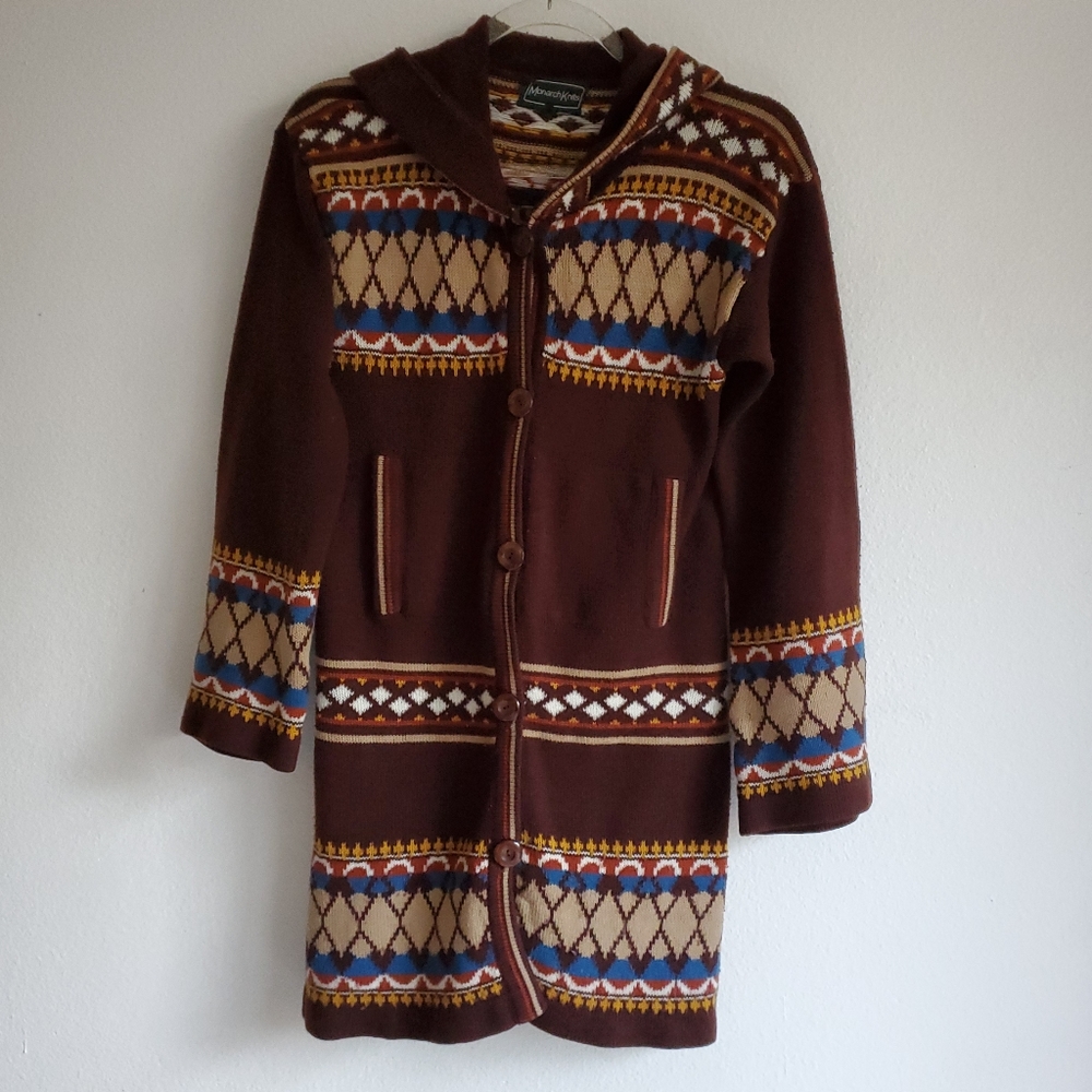 Boho style Monarch Knits long hooded cardigan
